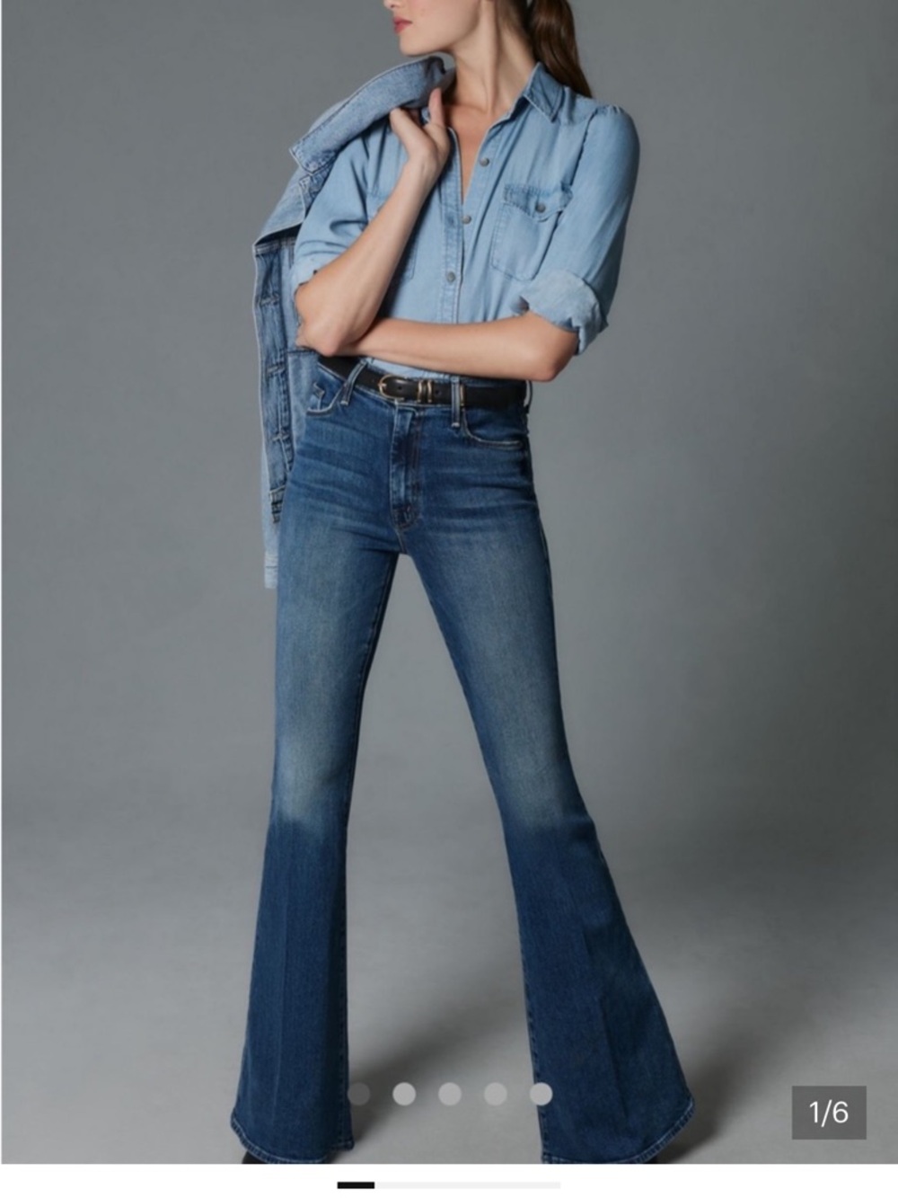Mother Super Cruiser High Rise Flare Jeans in dark blue wash